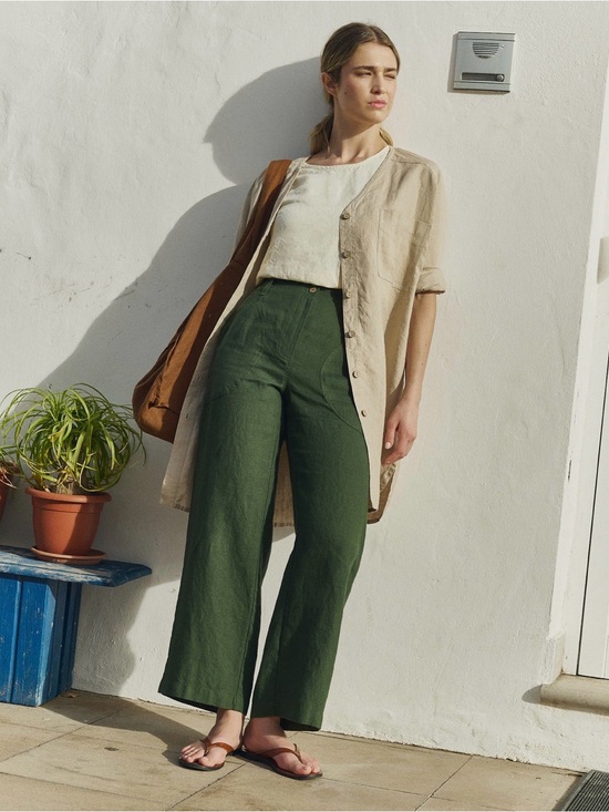 notPERFECTLINEN Pants - notPERFECTLINEN SARAH fit and flare linen pants in Espresso Gingham